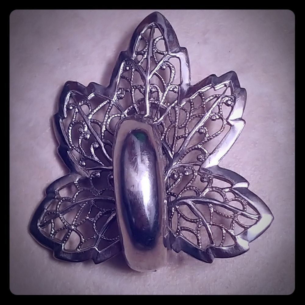 2 for $20 VTG Silver Filigree Leaf Pin With Loop
